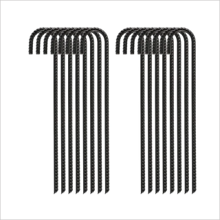 Rebar Stakes Heavy Duty J Hook, Galvanized Steel Ground Stakes Tent Stakes Ground Anchors, Chain Link Fence Stakes, Trampoline Stakes, Black