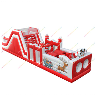 Snowmen Theme Rental Inflatable Obstacle Course Christmas Winter Wonderland Bouncy Castle Assault Course Near Me