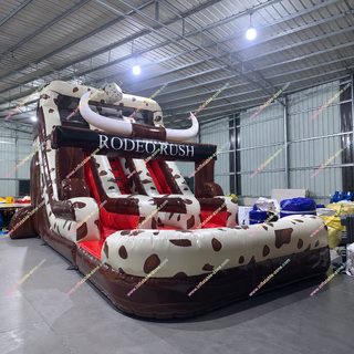 Get ready to ride with the Rodeo Rush Water Slide! This large inflatable features a center climb and double lanes for thrilling races into a splash pool. Perfect for parties and events, it’s a top choice for water slides for rent near you. Safe, exciting, and full of Wild West fun!