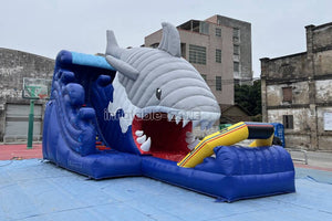 Blow Up Shark Water Slide Commercial Giant Inflatable Waterslide With Pool For Playground