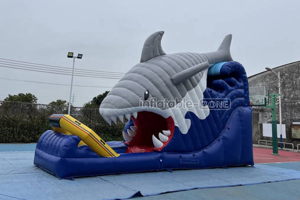 Blow Up Shark Water Slide Commercial Giant Inflatable Waterslide With Pool For Playground