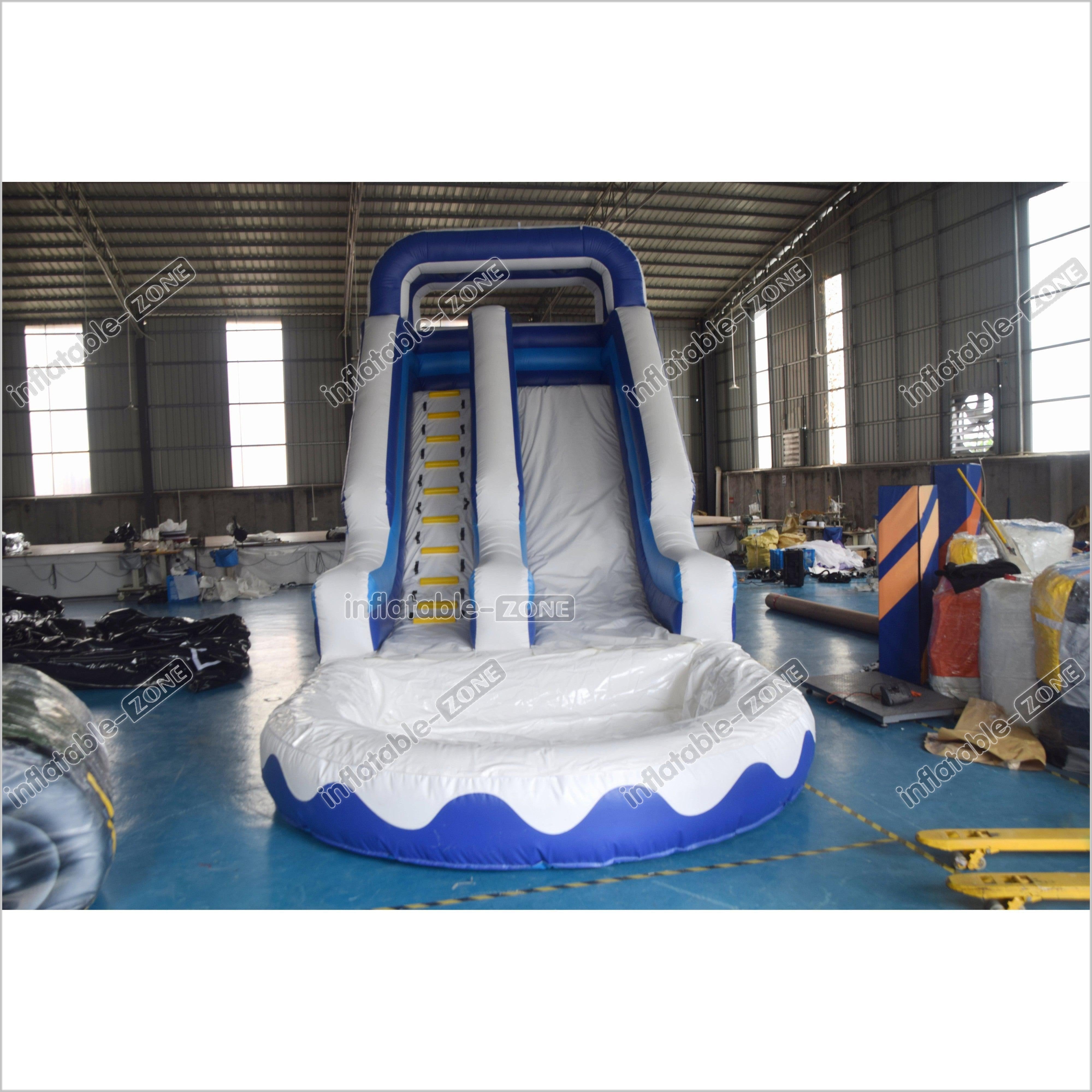 Large Commercial Single Lane Waterslide Blue And White Inflatable Water Large Commercial Single Lane Waterslide Blue And White Inflatable Water