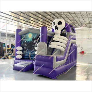 Skeleton Inflatable Haunted House With Slide Halloween Spooky Party Bouncy Castle Slide Combo For Sale