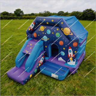 Space Party Jump House Inflatable Slide Combo Colourful Inflatable Bouncy Castle With Slide For Garden
