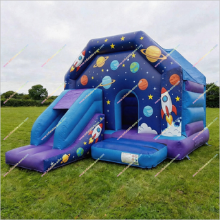 Space Party Jump House Inflatable Slide Combo Colourful Inflatable Bouncy Castle With Slide For Garden