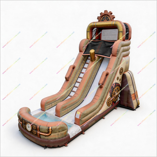 Steampunk Theme Water Slide And Pool Inflatable Gears And Metallic Tones Best Inflatable Water Slide For Adults