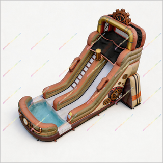 Steampunk Theme Water Slide And Pool Inflatable Gears And Metallic Tones Best Inflatable Water Slide For Adults