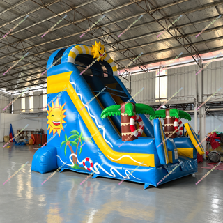 Make backyard summer days unforgettable with the Sun and Palm Tree Inflatable Bounce Slide! This big, budget-friendly bounce house lets kids jump, slide, and splash straight into the pool. Easy to set up, durable, and colorful, it’s perfect for parties, outdoor fun, and endless hours of safe, sun-soaked excitement.