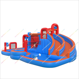 Sunny And Fun Inflatable Water Park Wet Combo Bounce House Inflatable Double Slide With Pool