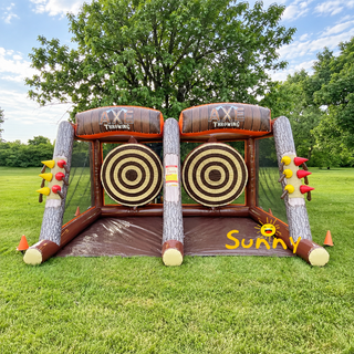 Add excitement to your yard or event with the Sunny Axe Throwing Inflatable! This two-player game is perfect for backyard fun, parties, and sports-themed gatherings. Safe and easy to set up, it brings the thrill of axe throwing without the risk. Great for all ages and available for sale—get yours today for endless entertainment!