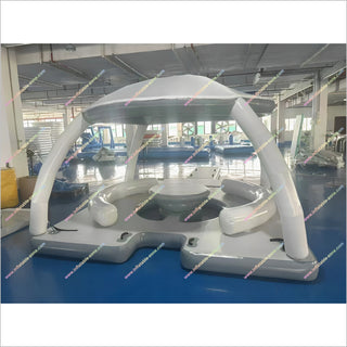 T-Shaped Inflatable Canopy Island Water Leisure Inflatable Yacht Floating Fishing Platform With Tent