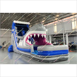Tall Inflatable Water Slide Rental Shark Pool Indoor Soft Play Equipment Shark Slip And Slide Swimming Pool - Inflatable-Zone