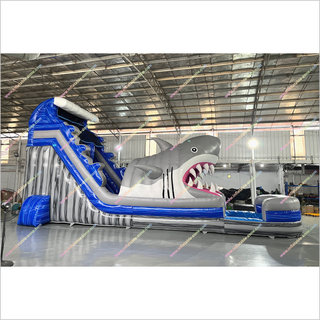 Tall Inflatable Water Slide Rental Shark Pool Indoor Soft Play Equipment Shark Slip And Slide Swimming Pool - Inflatable-Zone