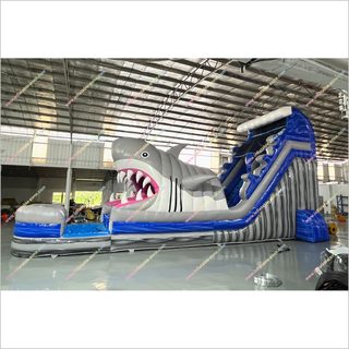 Tall Inflatable Water Slide Rental Shark Pool Indoor Soft Play Equipment Shark Slip And Slide Swimming Pool - Inflatable-Zone