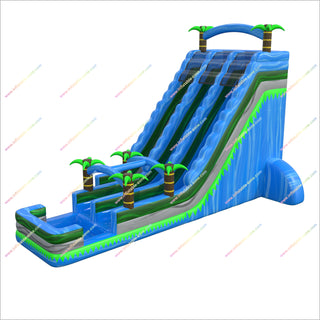 Tall Inflatable Waterslide Palm Tree Theme Party Tropical Double Lane Slip N Slide Bouncy Castle Splash Pool