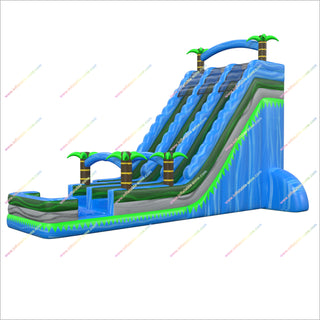 Tall Inflatable Waterslide Palm Tree Theme Party Tropical Double Lane Slip N Slide Bouncy Castle Splash Pool