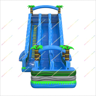 Tall Inflatable Waterslide Palm Tree Theme Party Tropical Double Lane Slip N Slide Bouncy Castle Splash Pool