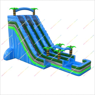 Tall Inflatable Waterslide Palm Tree Theme Party Tropical Double Lane Slip N Slide Bouncy Castle Splash Pool