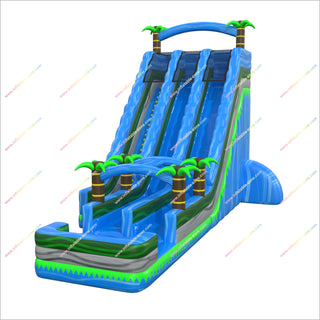 Tall Inflatable Waterslide Palm Tree Theme Party Tropical Double Lane Slip N Slide Bouncy Castle Splash Pool