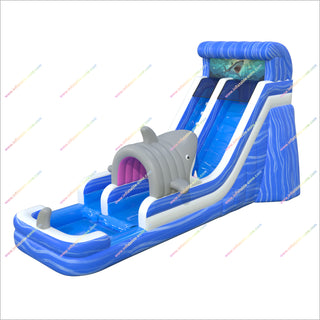 Tall Water Slide Inflatable Shark Themed Birthday Party Inflatable Waterslide Splash Pool For Outdoor Events
