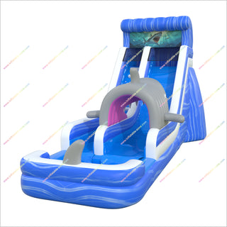 Tall Water Slide Inflatable Shark Themed Birthday Party Inflatable Waterslide Splash Pool For Outdoor Events