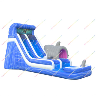 Tall Water Slide Inflatable Shark Themed Birthday Party Inflatable Waterslide Splash Pool For Outdoor Events