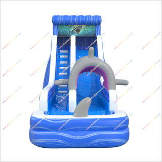 Tall Water Slide Inflatable Shark Themed Birthday Party Inflatable Waterslide Splash Pool For Outdoor Events
