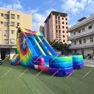 Dive into vibrant summer fun with this tie-dye theme inflatable water slide! Its eye-catching colors, dual sliding lanes, and refreshing splash zone make it perfect for backyard parties, events, and rentals. Durable, safe, and easy to set up, this affordable water slide brings hours of excitement. Ideal for kids, families, and outdoor celebrations looking for cool entertainment.