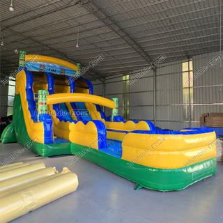 Elevate your backyard fun with the Tiki Shot Waterslide! This mega dual-lane inflatable features a vibrant Tiki theme with exciting slip-and-slide action and a spacious jumping castle. Complete with a large swimming pool, it’s perfect for summer parties, offering thrilling slides and endless bouncing fun for kids and adults alike!