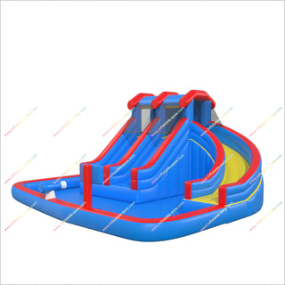 Triple Inflatable Water Slide Backyard Party Fun Giant Inflatable Water Park Triple Water Slide With Splash Pool