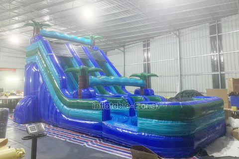 Tropical Dual Lane Water Slide Inflatable Bouncer Jumping Castle Large Jungle Inflatable Waterslide Pool