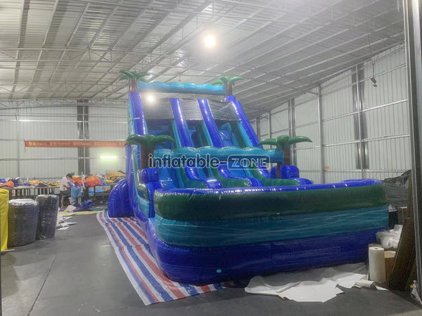 Tropical Dual Lane Water Slide Inflatable Bouncer Jumping Castle Large Jungle Inflatable Waterslide Pool