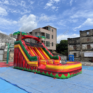 Dive into fun with the Tropical Dual Lane Water Slide Inflatable Play Center! This vibrant inflatable features two racing lanes, a thrilling water slide, and a spacious pool playground. Designed for adults and kids alike, it’s perfect for summer parties and backyard gatherings, offering endless sliding, splashing, and playful adventures!