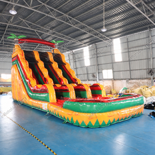 Dive into fun with our Tropical Giant Inflatable Slide with Pool! This commercial-grade combo is a hit with both kids and adults. With its large size and vibrant tropical theme, it's perfect for parties and events. Watch as guests slide and splash into the refreshing pool below. Elevate the excitement with this inflatable addition, guaranteed to make a splash at any gathering!