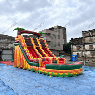 Introducing our Tropical Wave Double Splash Water Slide! Perfect for commercial use or backyard fun, this inflatable brings the thrill of the tropics to your poolside. With double splash slides and a spacious swimming pool, it's a must-have for any playground or event. Dive in and make a splash!