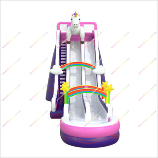 Unicorn Inflatable Water Slide Rainbow Decorations Large Inflatable Double Water Slide Slip And Slide Pool Party