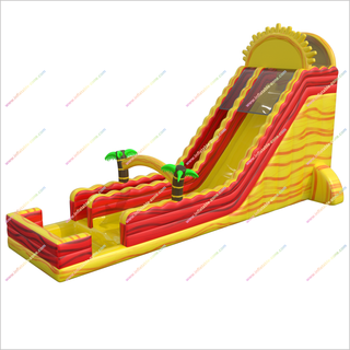 Sun Theme Party Water Slide Into Pool Inflatable Waterslide Jump House Tropical Palm Trees For Sale