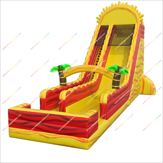 Sun Theme Party Water Slide Into Pool Inflatable Waterslide Jump House Tropical Palm Trees For Sale