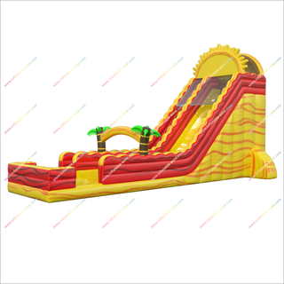 Sun Theme Party Water Slide Into Pool Inflatable Waterslide Jump House Tropical Palm Trees For Sale