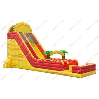 Sun Theme Party Water Slide Into Pool Inflatable Waterslide Jump House Tropical Palm Trees For Sale