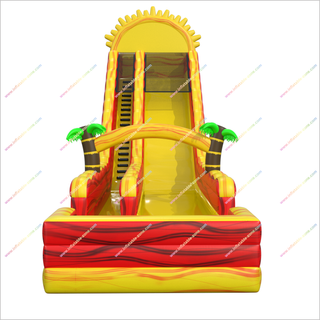 Sun Theme Party Water Slide Into Pool Inflatable Waterslide Jump House Tropical Palm Trees For Sale