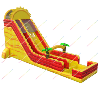 Sun Theme Party Water Slide Into Pool Inflatable Waterslide Jump House Tropical Palm Trees For Sale