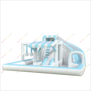 Pastel Blue And White Inflatable Swimming Pool Price Water Slide Obstacle Course Bounce House Play Park Near Me