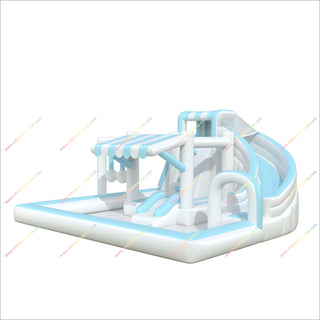 Pastel Blue And White Inflatable Swimming Pool Price Water Slide Obstacle Course Bounce House Play Park Near Me