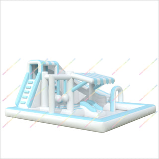 Pastel Blue And White Inflatable Swimming Pool Price Water Slide Obstacle Course Bounce House Play Park Near Me