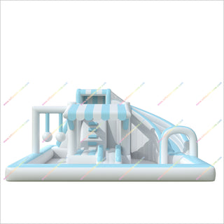 Pastel Blue And White Inflatable Swimming Pool Price Water Slide Obstacle Course Bounce House Play Park Near Me