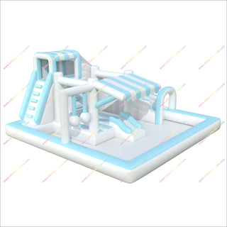 Pastel Blue And White Inflatable Swimming Pool Price Water Slide Obstacle Course Bounce House Play Park Near Me