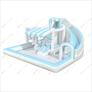 Pastel Blue And White Inflatable Swimming Pool Price Water Slide Obstacle Course Bounce House Play Park Near Me
