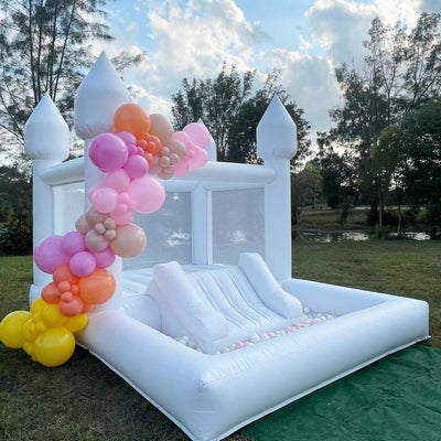 Commercial grade inflatable white bouncy castle with ball pit combo for wedding white bounce house jumping castle