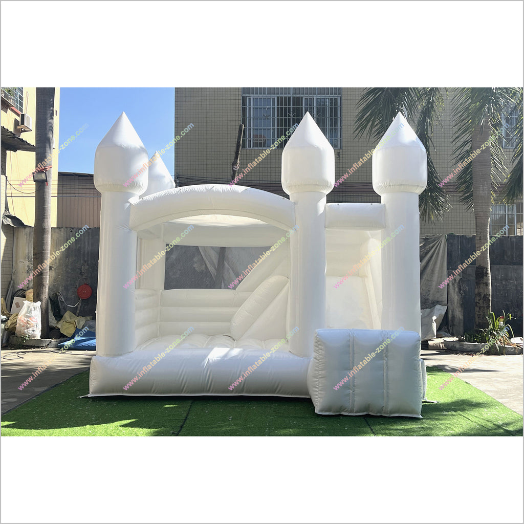 White Combo Inflatable Castle With Slide Best Outdoor Trampoline Jump